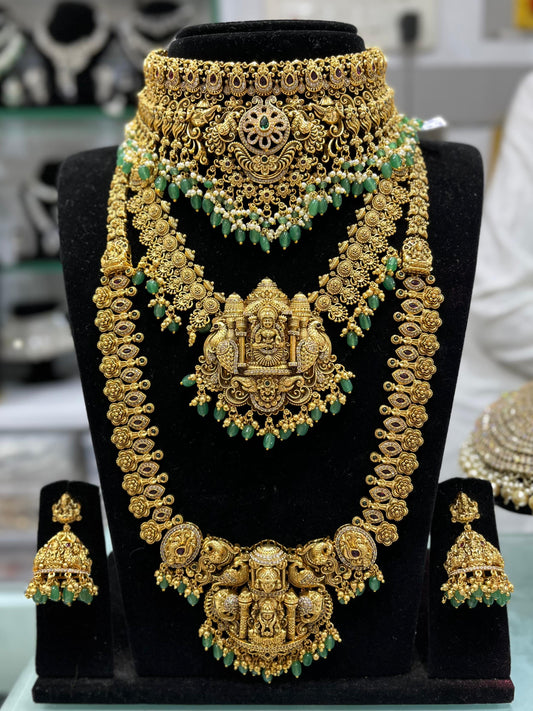 Nakshi Work with AD & Kempu Stones Bridal Combo Set