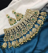 Victorian Polish AD & Moissanite Stones Bridal Neck Set - Nakshatra Jewels