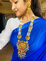 Jadau Kundan Stones with beads Bridal Haram (Silver Replica) - Nakshatra Jewels
