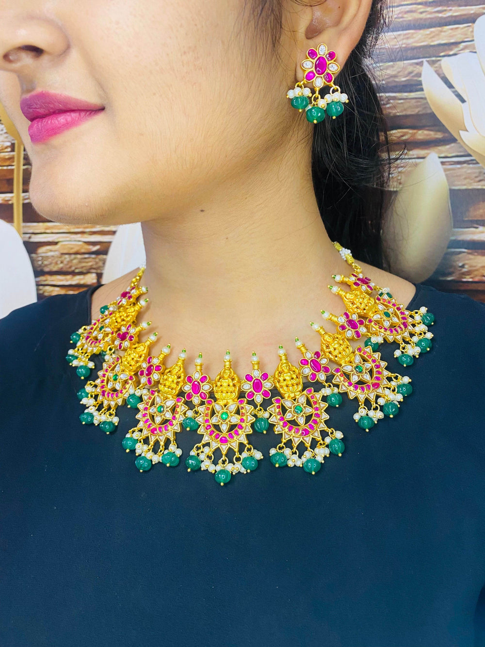 Star Design Lakshmi Devi set with Jadau Kundan Stones - Nakshatra Jewels