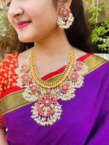 Jadau Kundan Stones Bridal Necklace with Rice Pearls (Guttapusal Necklace) - Nakshatra Jewels