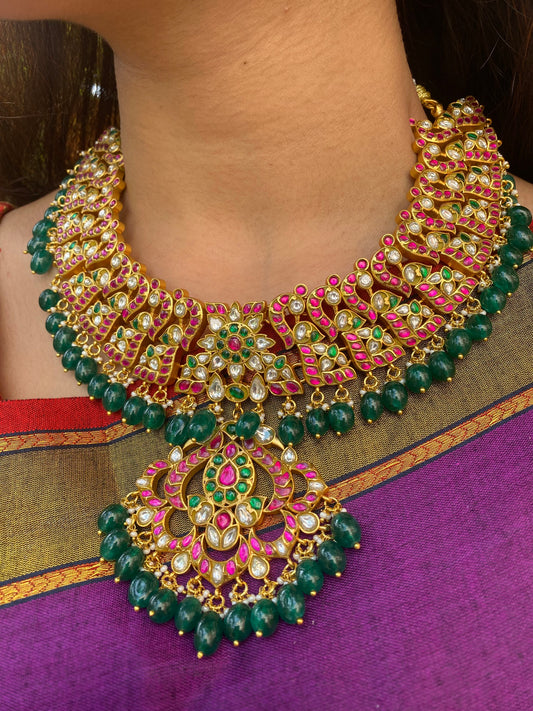 Jadau Kundan Stones Bridal Necklace (Peacock Design)