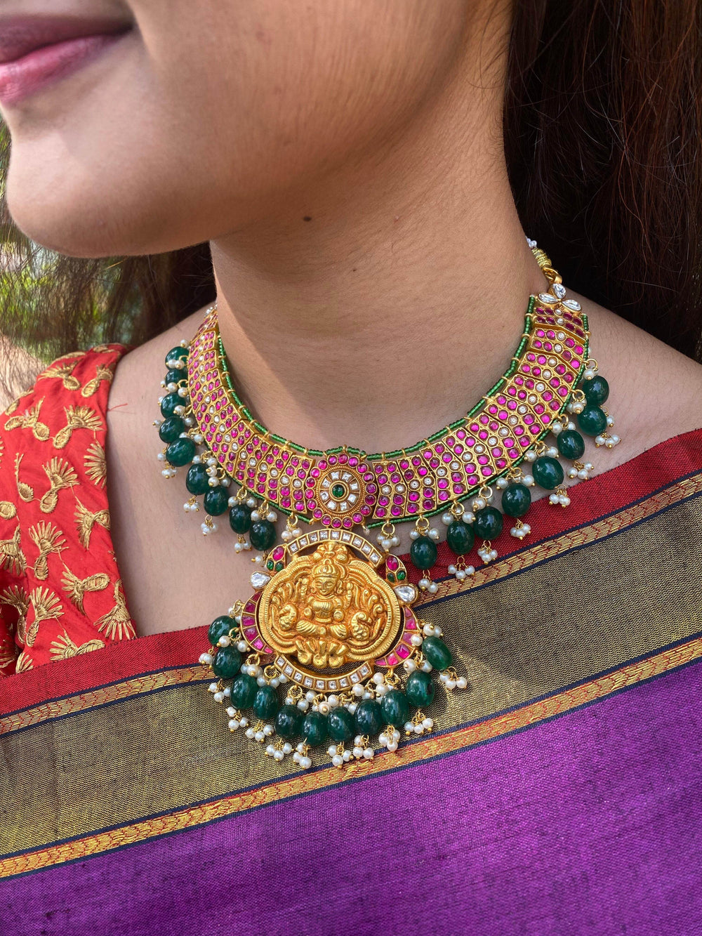 Jadau Kundan Stones Bridal Necklace (Laxmi Devi Design) - Nakshatra Jewels