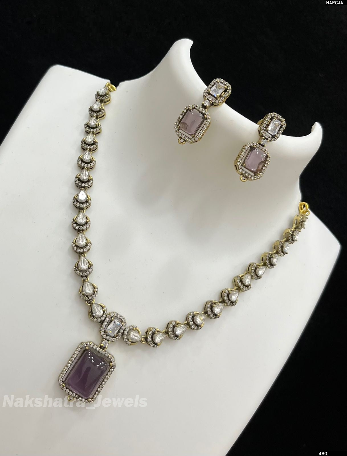 Victorian Polish with Moissanite Stones Necklace