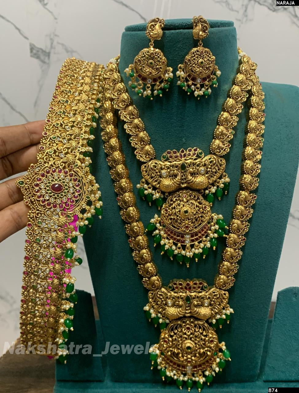 Nagasi Work with Kempu Stones Bridal Set