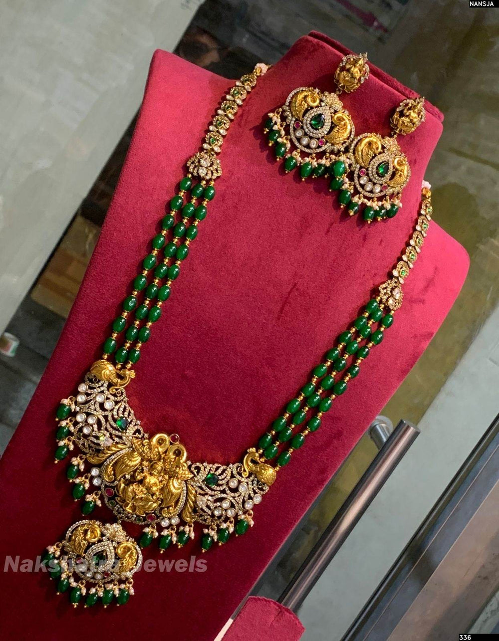 Nakshi Work with Victorian Polish AD Stones Pendent with Beads Haram - Nakshatra Jewels