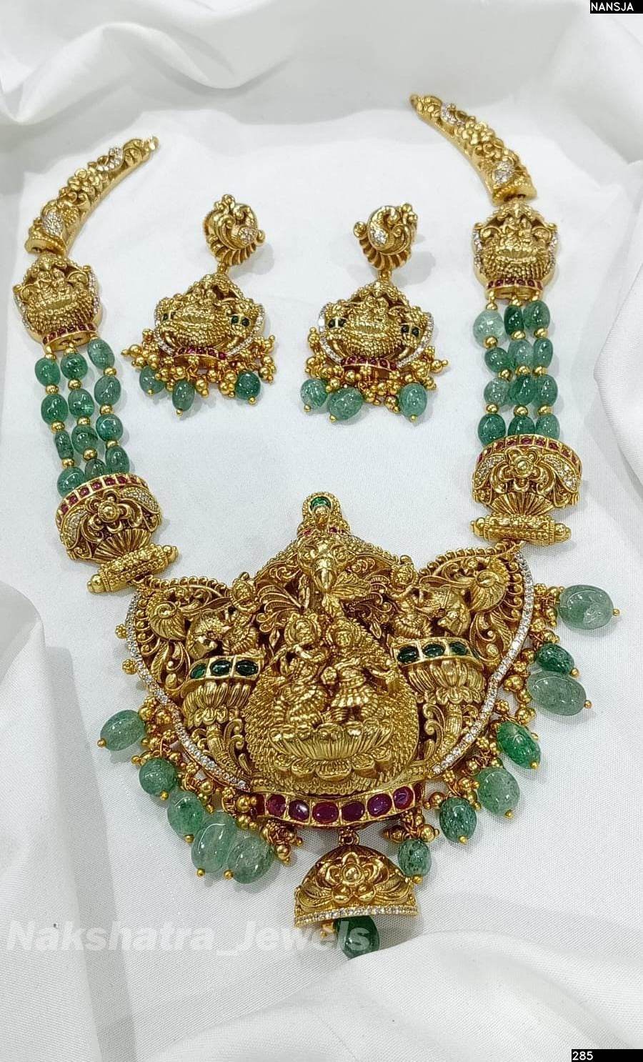 Nagasi Work with Kempu Stones Bridal Haram - Nakshatra Jewels