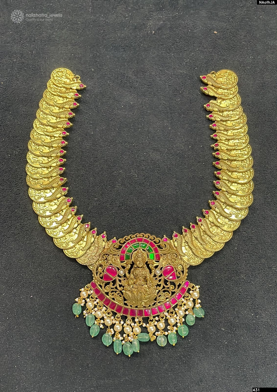 Nakshi Work Kasu Haram with Kundan Stone Pendent