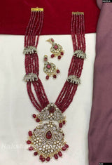Victorian Polish AD Stones Pendent with Bridal Beads Haram - Nakshatra Jewels