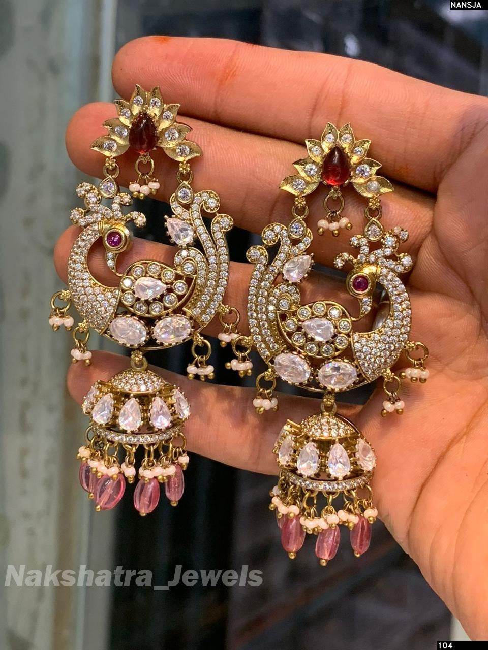 Victorian Polish AD & Moissanite Stones Earrings - Nakshatra Jewels
