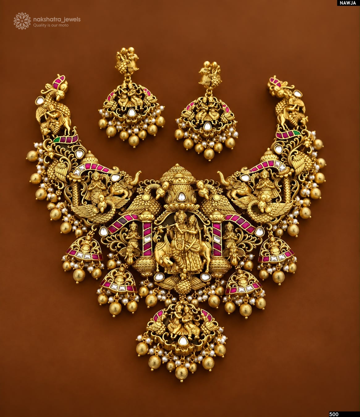 Nakshi Work with Kundan Stones Bridal Necklace