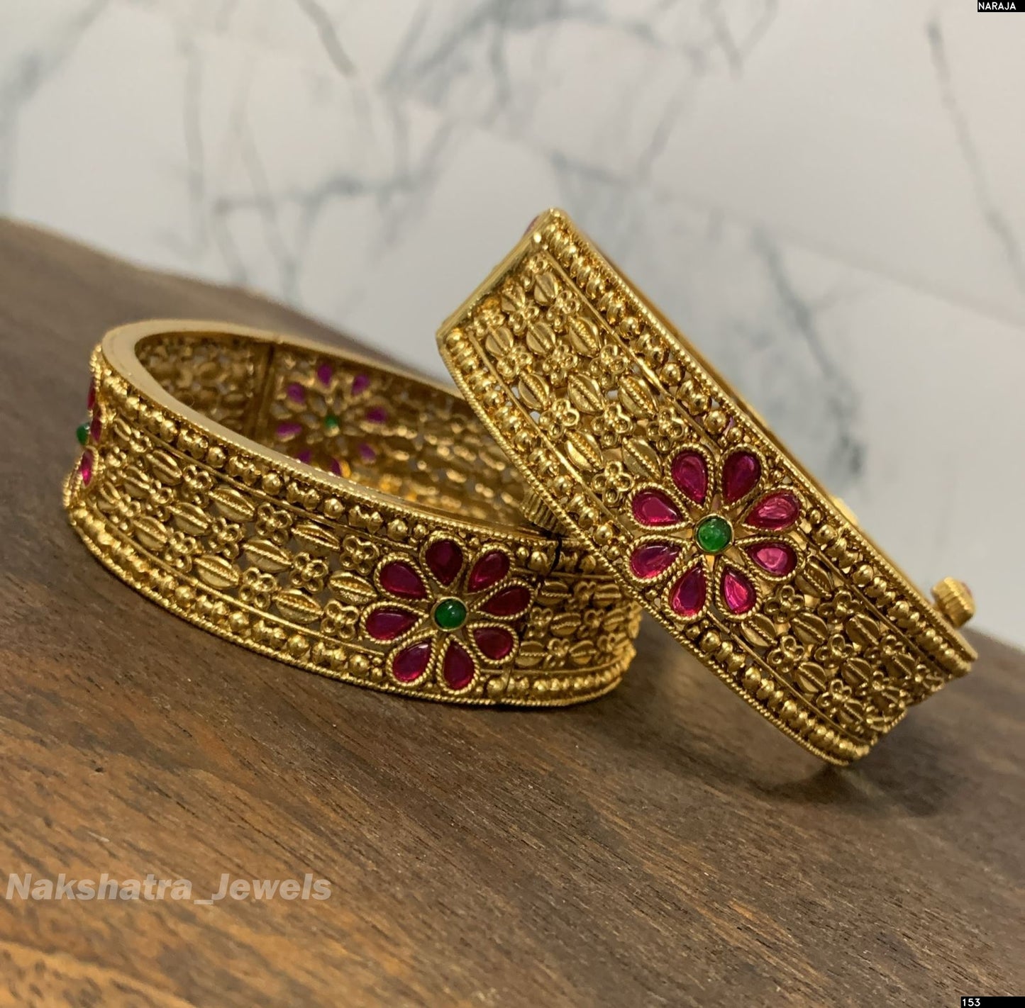 Nagasi Work with Kempu Stones Bangles