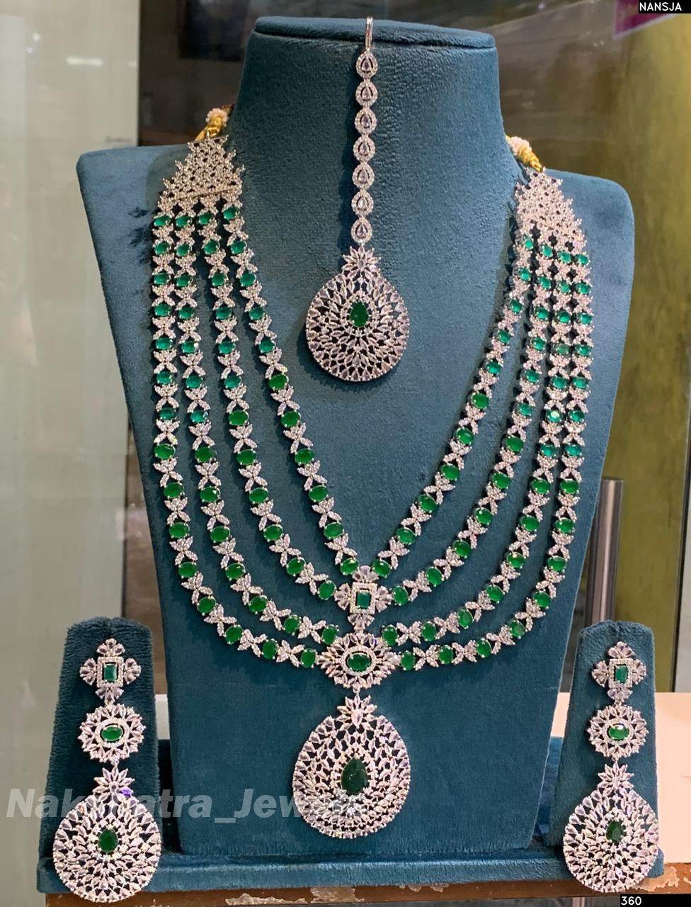 American Diamond Stones Bridal Layer Haram (Silver Polish)