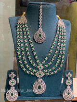 American Diamond Stones Bridal Layer Haram (Silver Polish) - Nakshatra Jewels