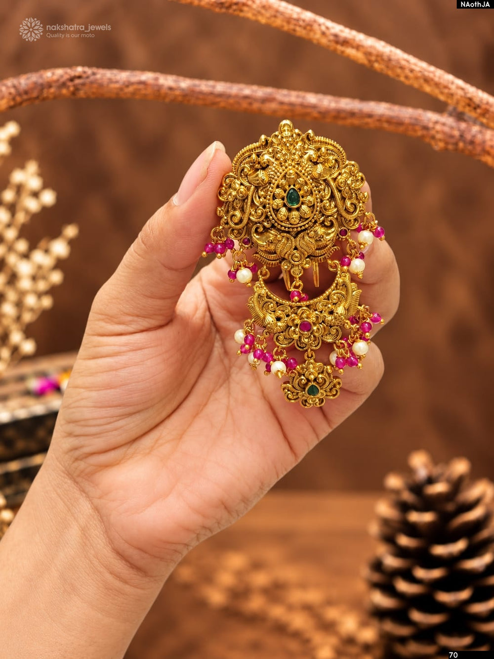 Nakshi Work with Kempu Stones Hair Accessories