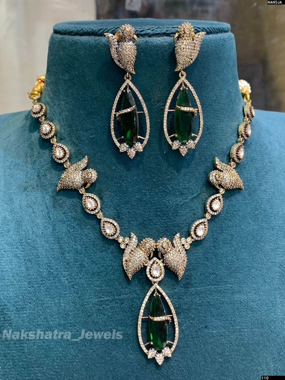 Victorian Polish AD & Moissanite Stones Necklace - Nakshatra Jewels