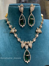 Victorian Polish AD & Moissanite Stones Necklace - Nakshatra Jewels