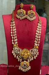 Nakshi Work with Victorian Polish AD Stones Pendent with Beads Haram - Nakshatra Jewels
