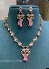 Victorian Polish AD & Moissanite Stones Necklace - Nakshatra Jewels