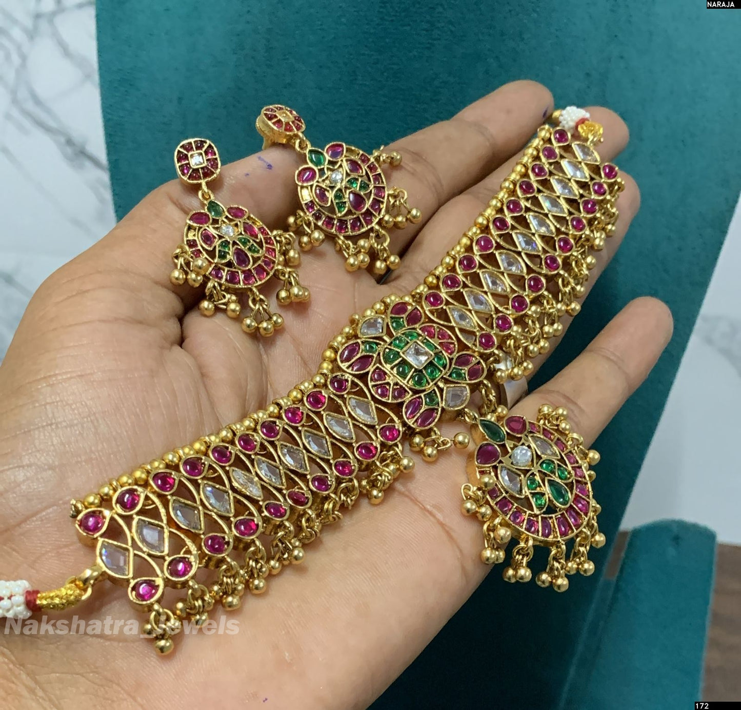 Nagasi Work with Kempu Stones Bridal Choker