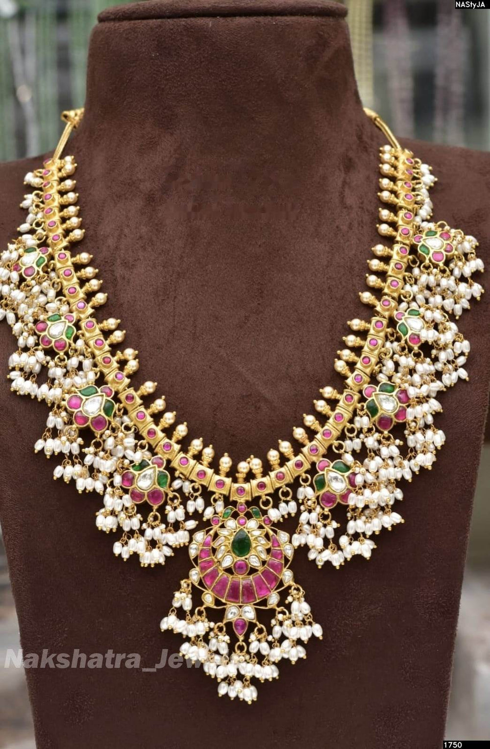 Jadau Kundan Stones with Rice Pearls Necklace - Nakshatra Jewels