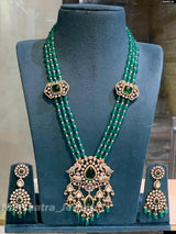 Victorian Polish with Moissanite Stones Pendent with Beads Haram - Nakshatra Jewels