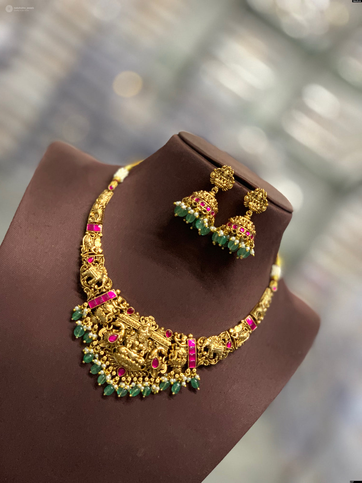 Nakshi Work with Kundan Stones Bridal Necklace