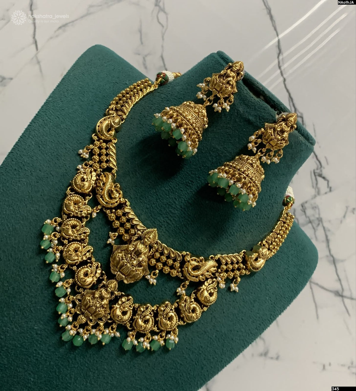 Nakshi Work with Kempu Stones Necklace