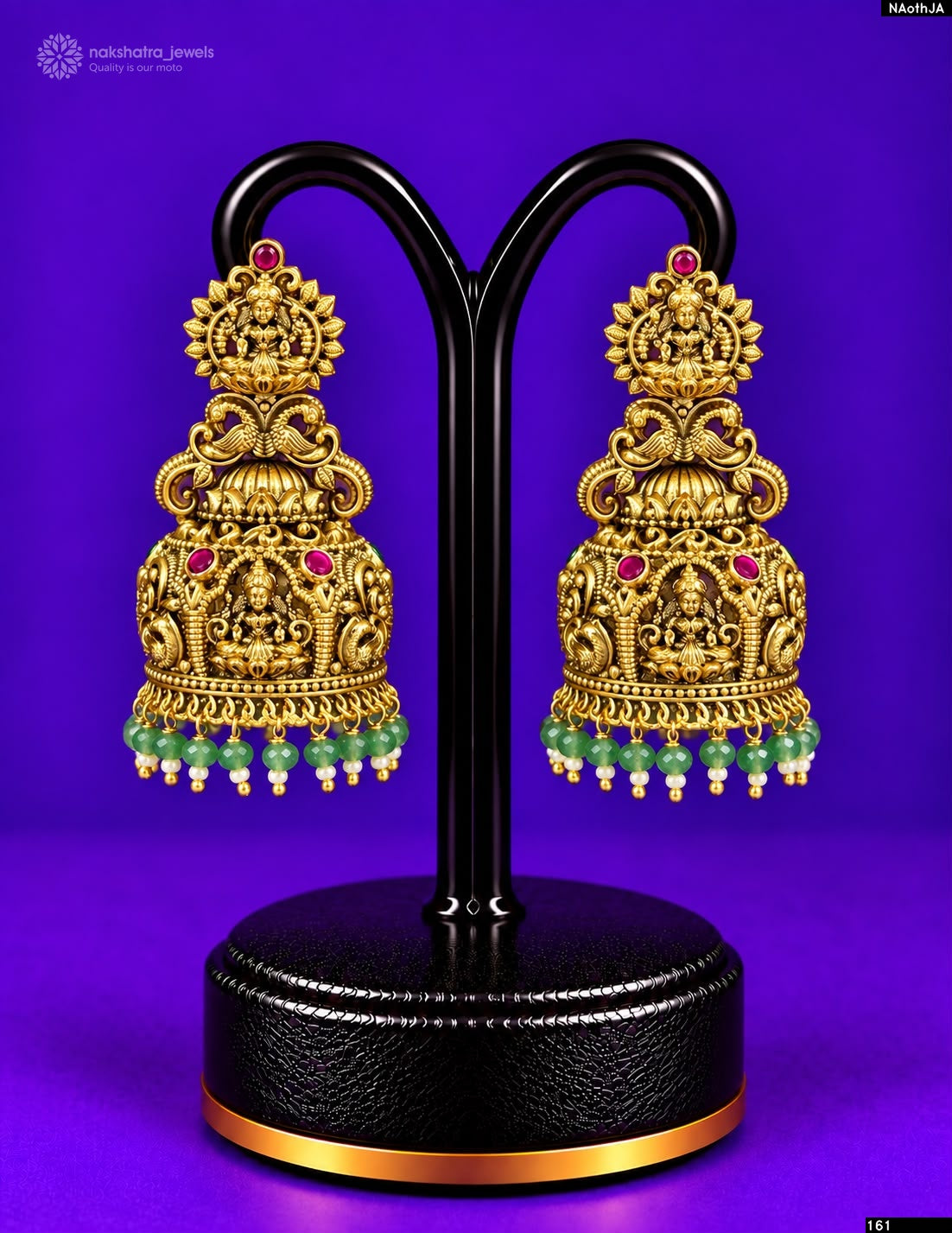 Nakshi Work with Kempu Stones Earrings