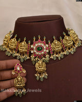 Jadau Kundan Stones with Nakshi Work Bridal Neck Set - Nakshatra Jewels