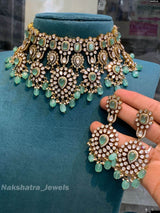 Victorian Polish with Moissanite Stones Bridal Choker - Nakshatra Jewels