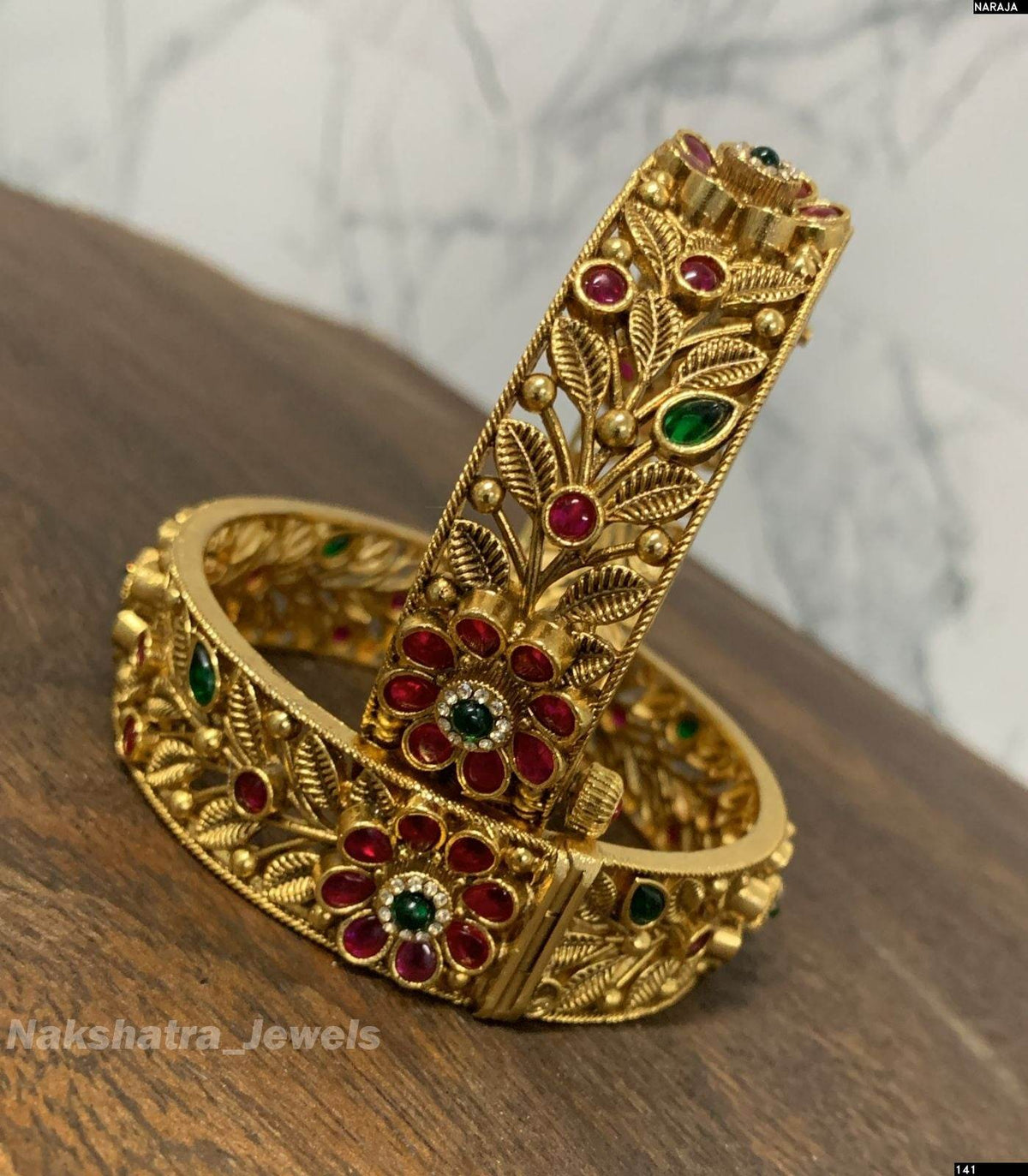Nagasi Work with Kempu Stones Bangles