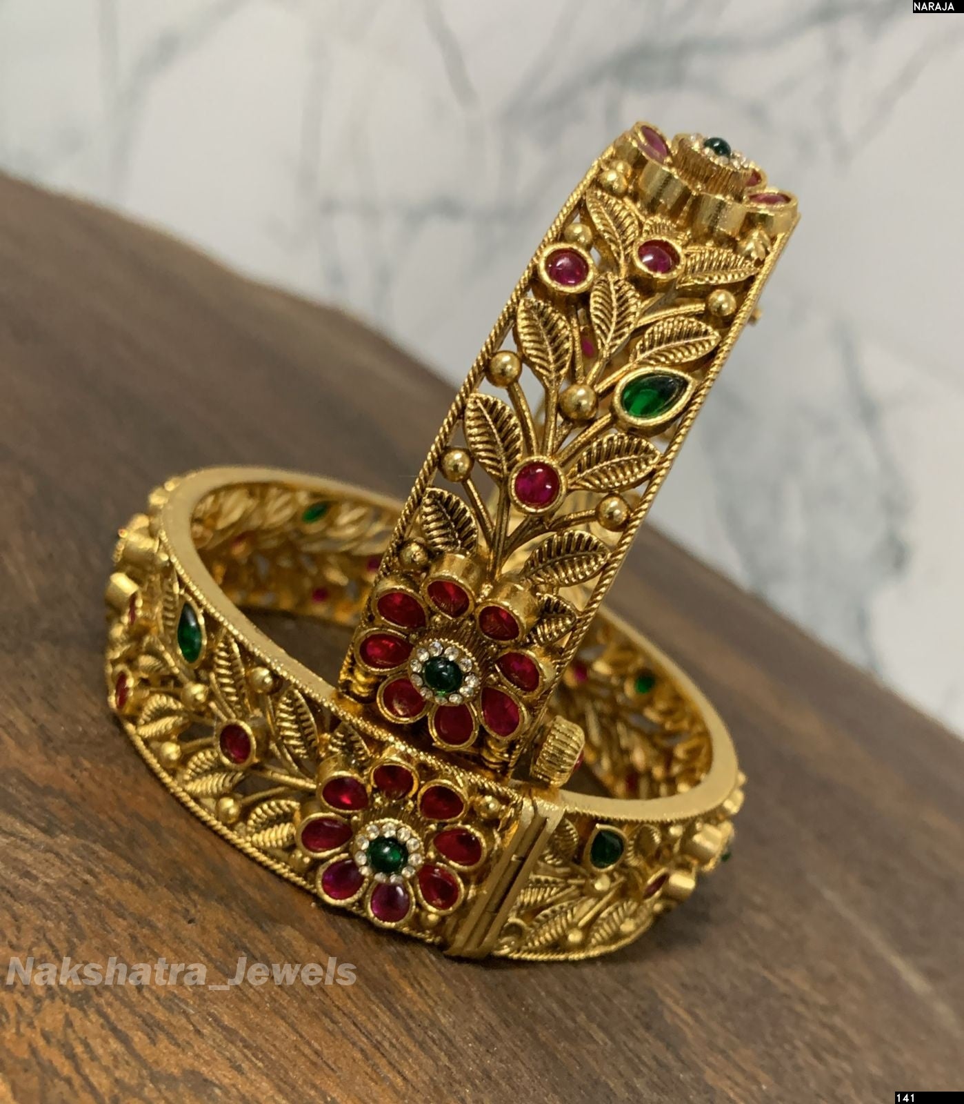 Nagasi Work with Kempu Stones Bangles