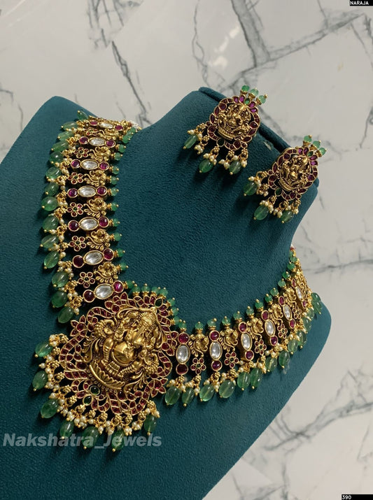 Nagasi Work with Real Kempu Stones Bridal Necklace