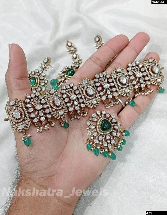 Victorian Polish with Moissanite Stones Bridal Choker - Nakshatra Jewels