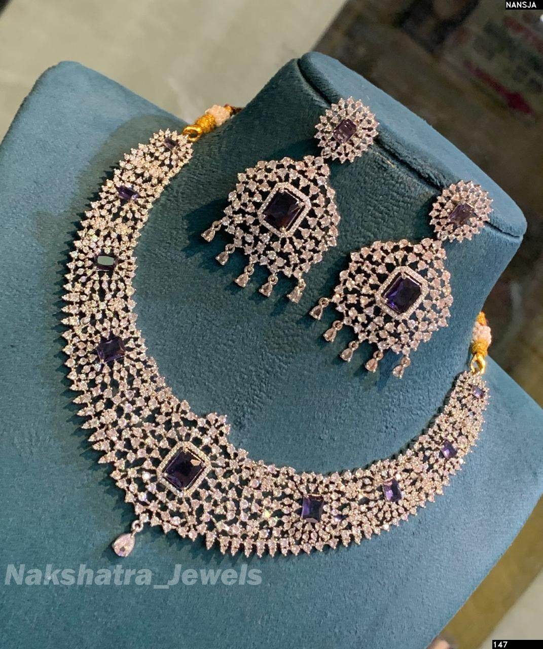 American Diamond Stones Necklace (Silver Polish)