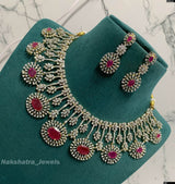 American Diamond Stones Necklace (Silver Polish) - Nakshatra Jewels