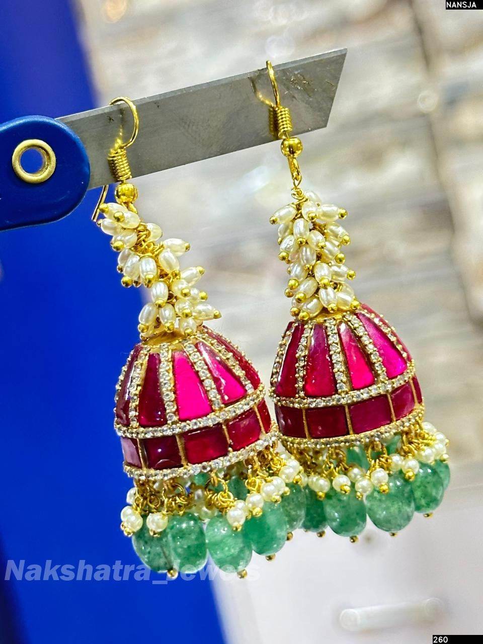 Jadau Kundan Stones Bridal Earrings - Nakshatra Jewels