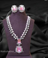 American Diamond Stones Bridal Necklace (Silver polish) - Nakshatra Jewels