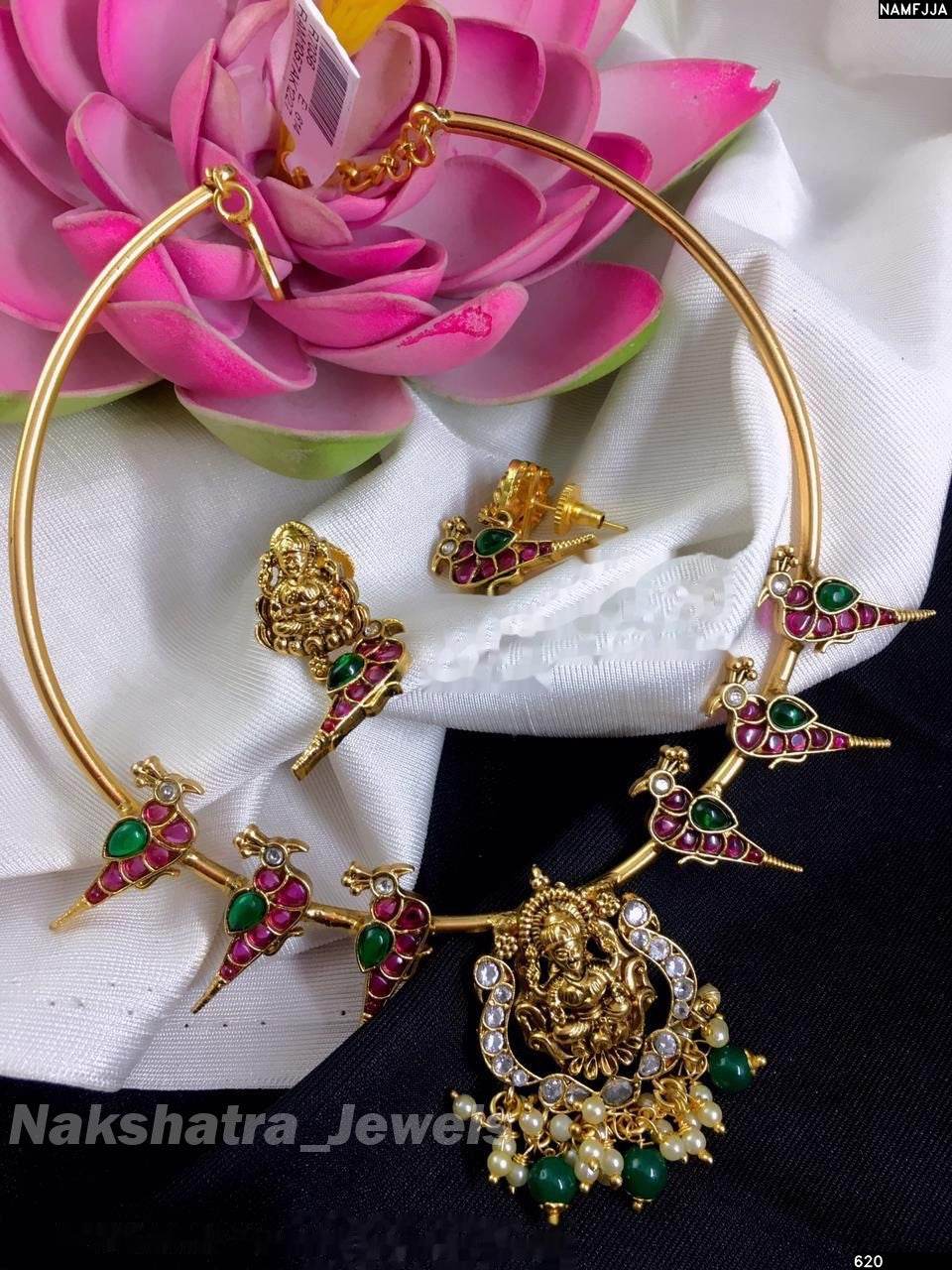 Premium Matt with Kempu Stones Kante Necklace