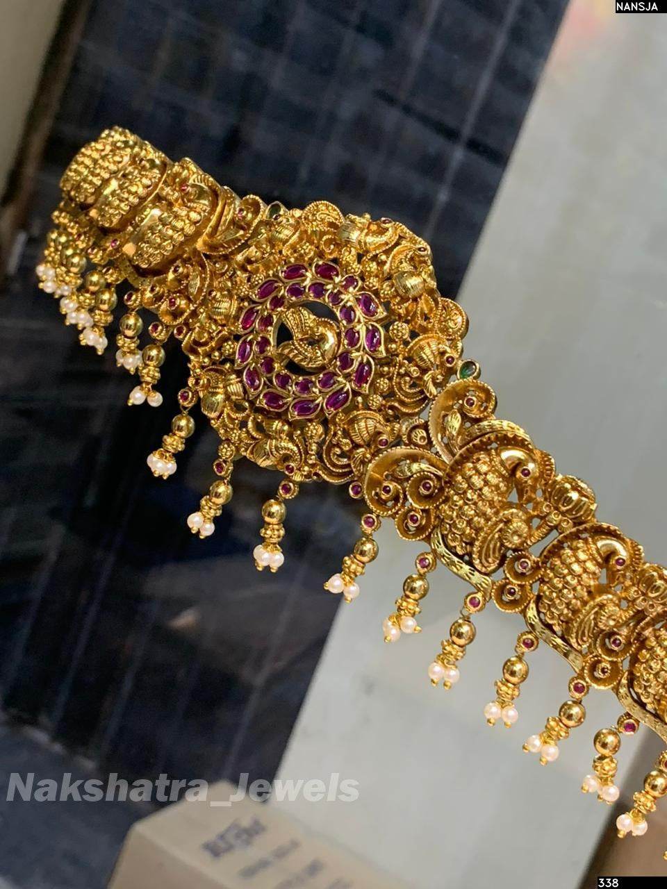 Nagasi work with Kempu Stones Bridal Hip Belt - Nakshatra Jewels