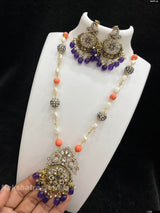 Victorian Polish AD Stones Pendent with Beads Haram - Nakshatra Jewels