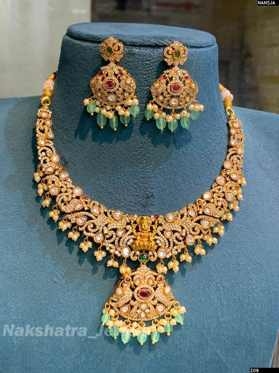 Nakshi with Victorian Polish AD Stones Necklace - Nakshatra Jewels