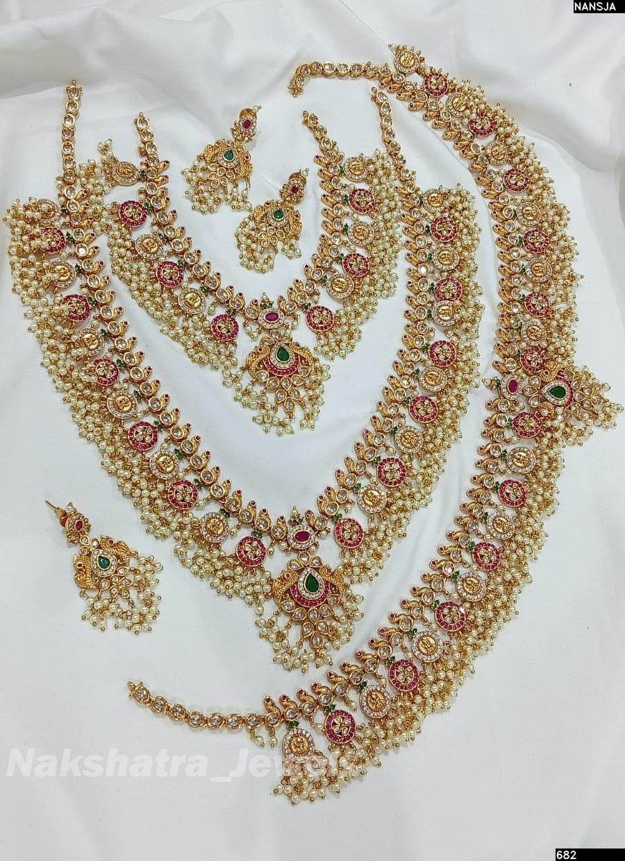 Nagasi Work with AD & Kempu Stones Bridal Combo Set - Nakshatra Jewels