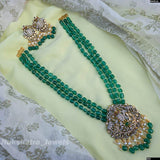 Victorian Polish AD Stones Pendent with Beads Haram - Nakshatra Jewels