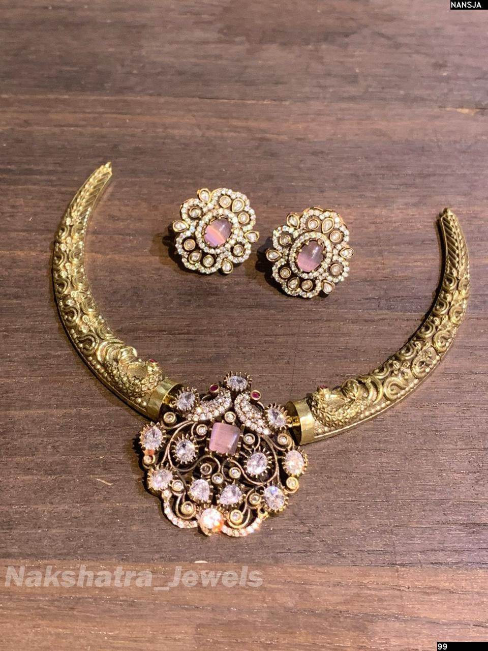 Premium Matt with Moissanite Stones Kante Necklace - Nakshatra Jewels