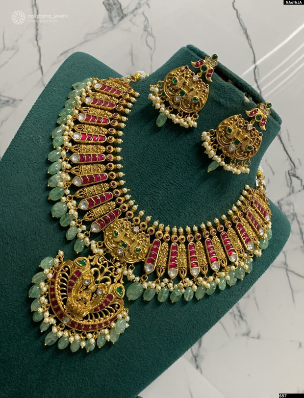 Nakshi Work with Kundan Stones Bridal Necklace