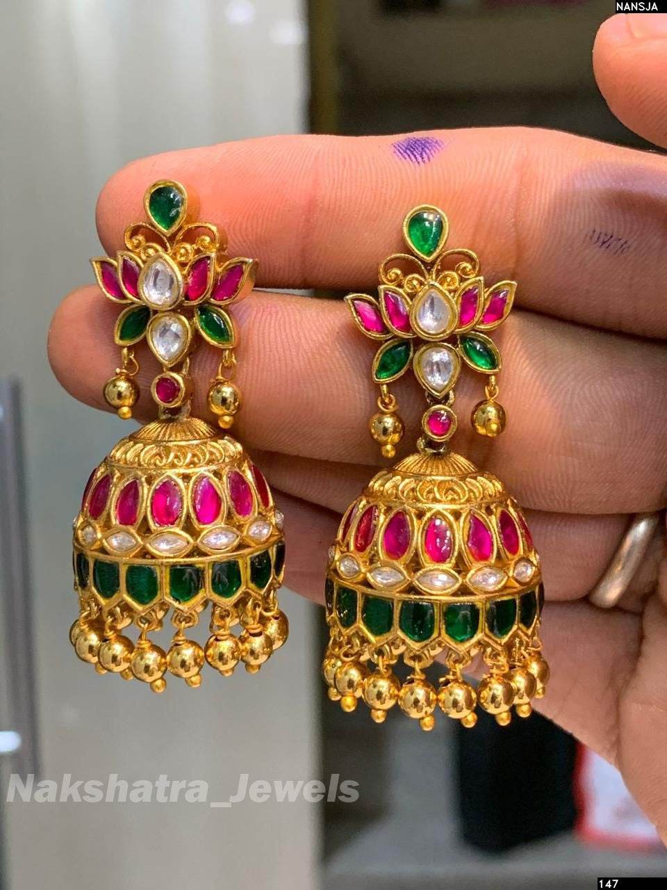 Jadau Kundan Stones Nakshi Earrings - Nakshatra Jewels