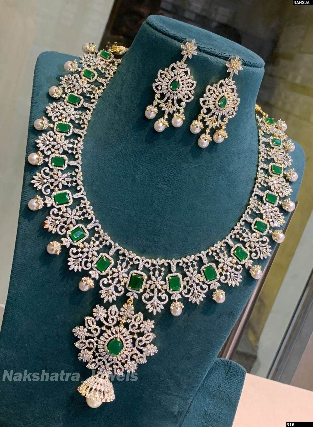 American Diamond Stones Bridal Haram - Nakshatra Jewels