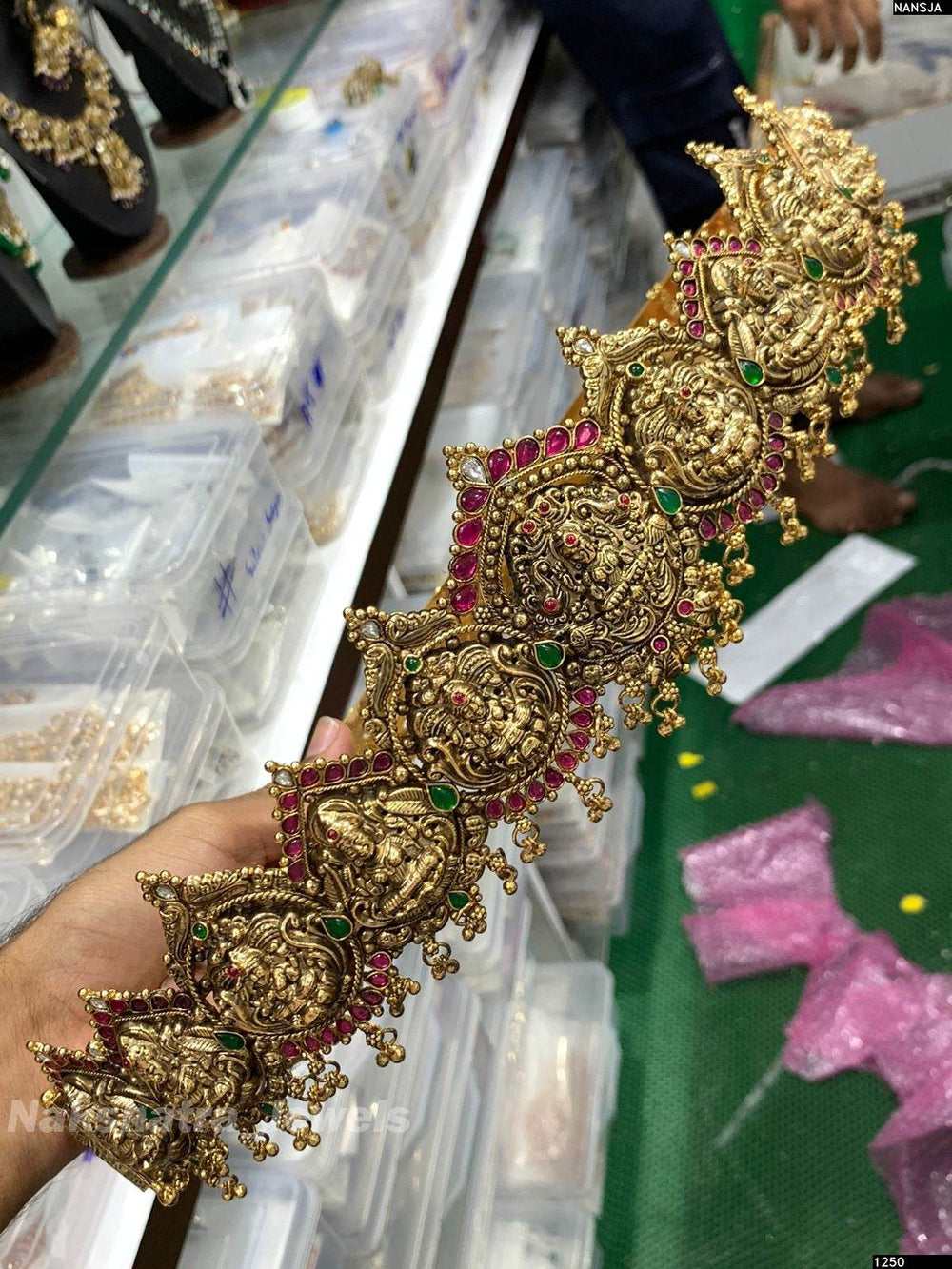 Antique Polish Nakshi Work with Jadau Kundan Stones Bridal Hip Belt (Hand made) - Nakshatra Jewels